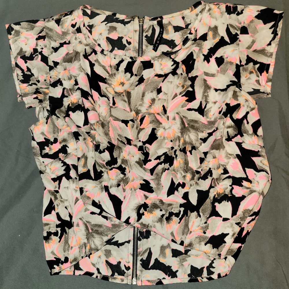 Neon Floral Crop Top Zipper Back